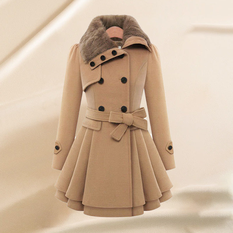 Women's slim-fit mid-length woolen coat
