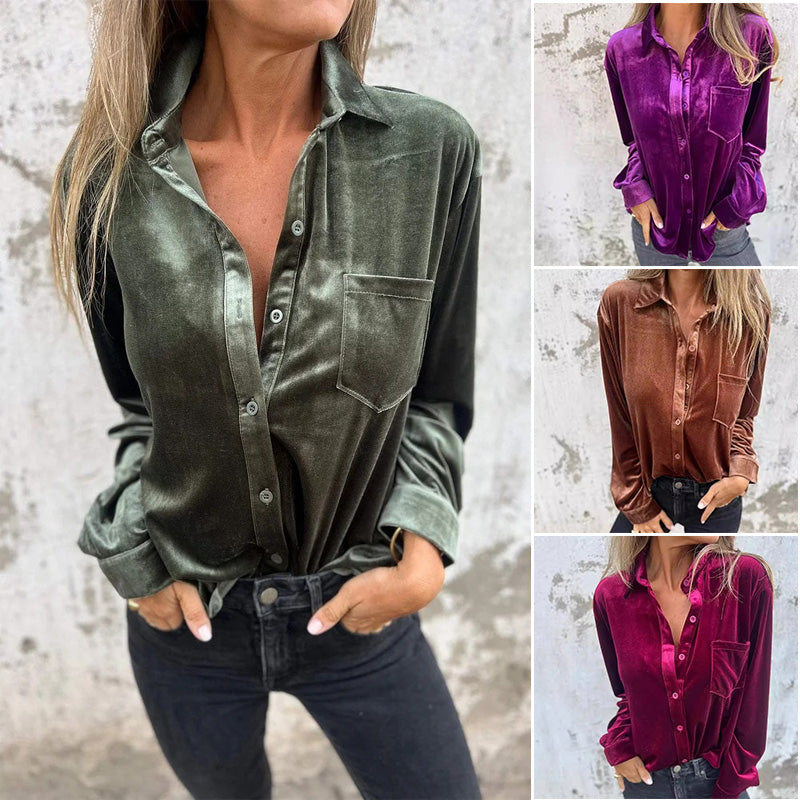 Fashionable gold velvet lapel shirt
