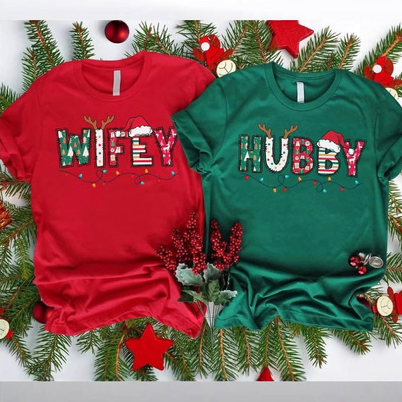 Christmas Letter 3D Print Round Neck Short Sleeve
