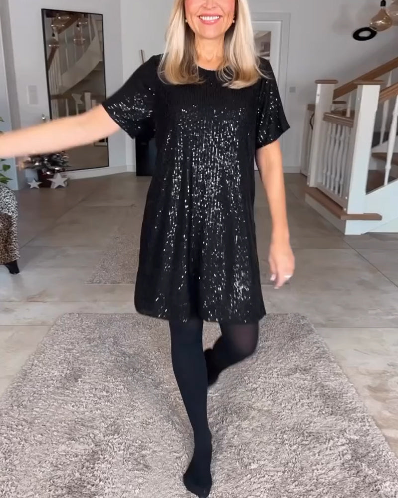 Round Neck Short Sleeve Sequin Dress