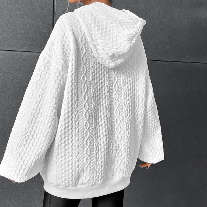 Drop Shoulder Kangaroo Pocket Textured Drawstring Hoodie