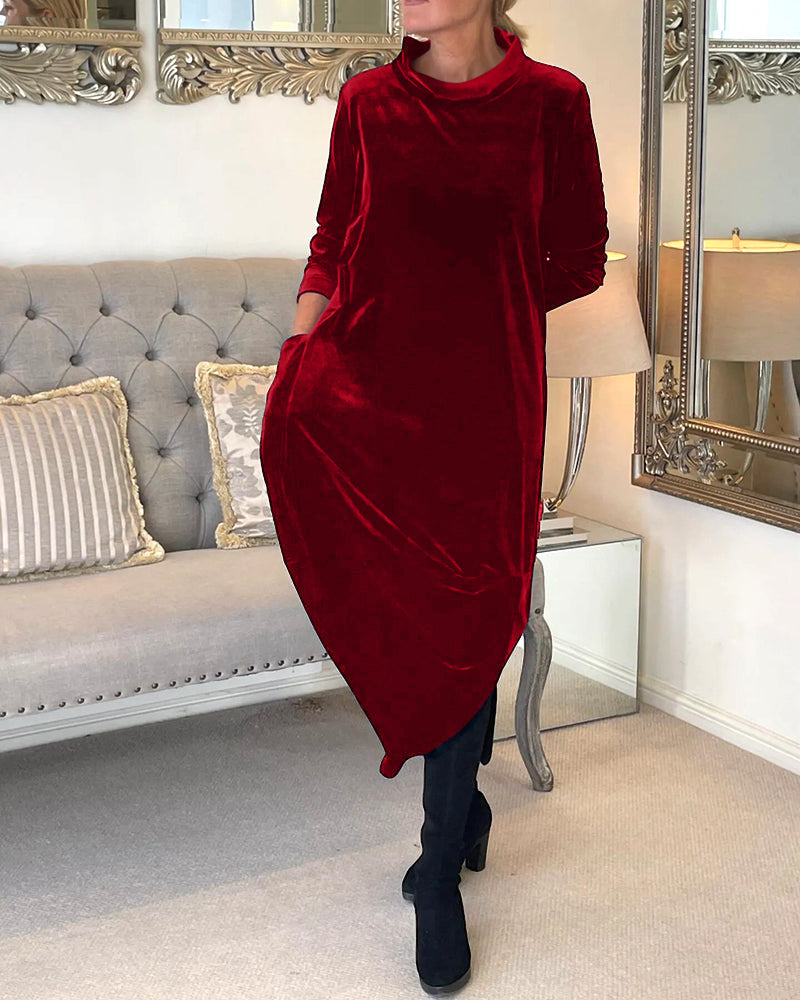 Pocket stand collar dress