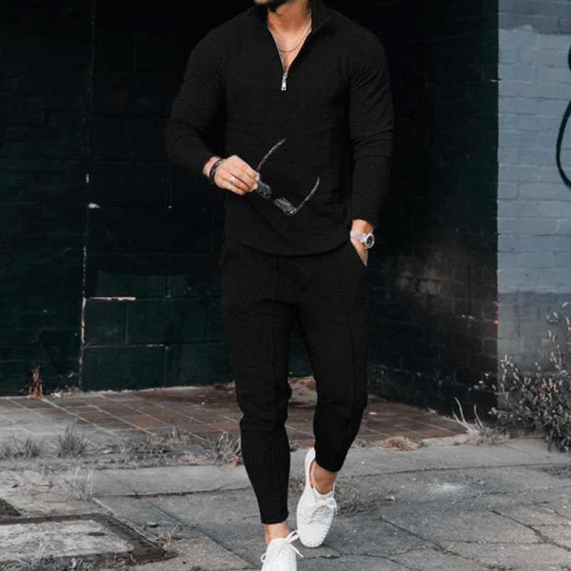 Men's Long Sleeve Athleisure Zip Stand Collar Suit