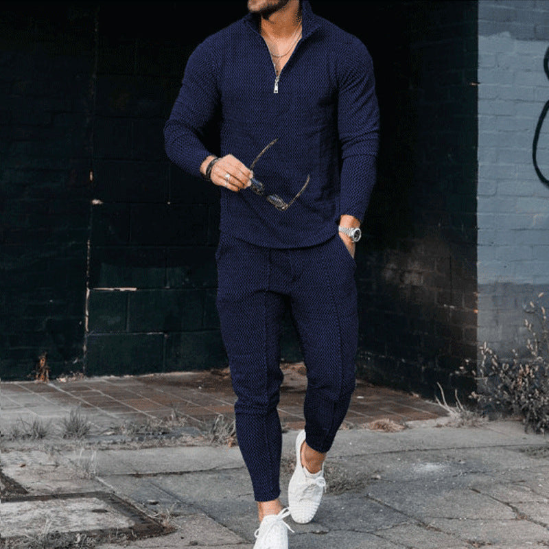 Men's Long Sleeve Athleisure Zip Stand Collar Suit