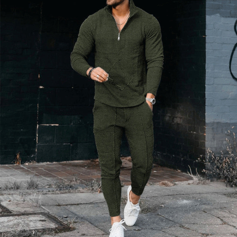 Men's Long Sleeve Athleisure Zip Stand Collar Suit