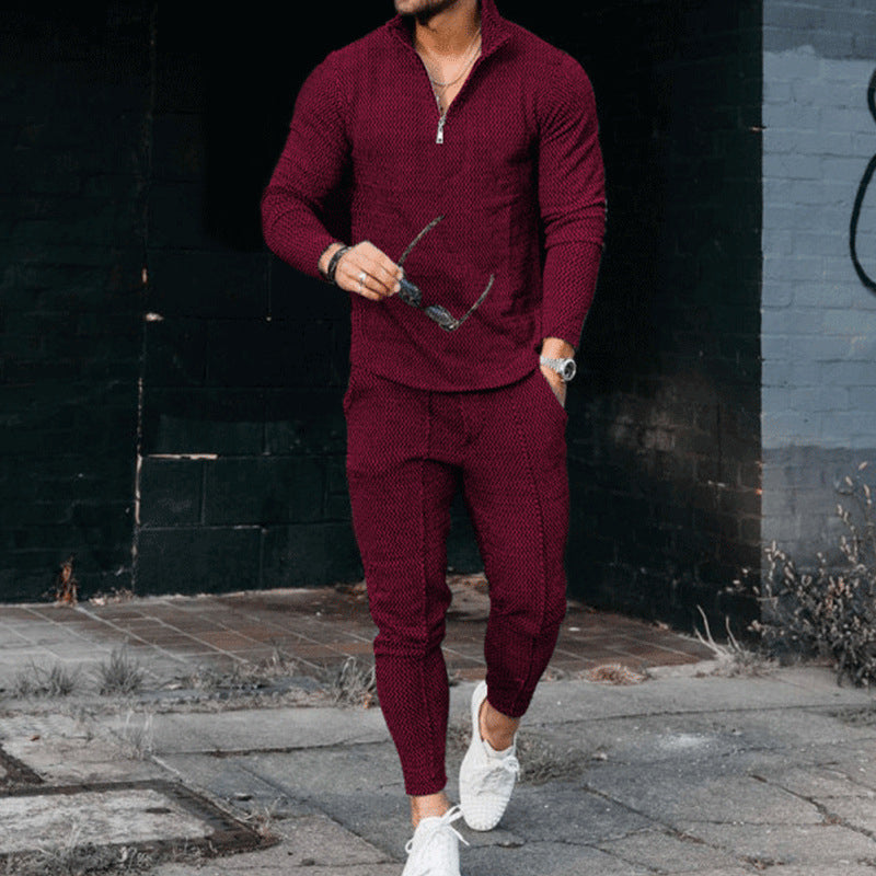 Men's Long Sleeve Athleisure Zip Stand Collar Suit