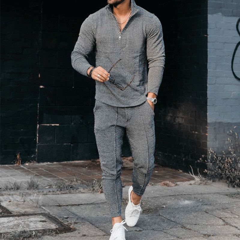 Men's Long Sleeve Athleisure Zip Stand Collar Suit
