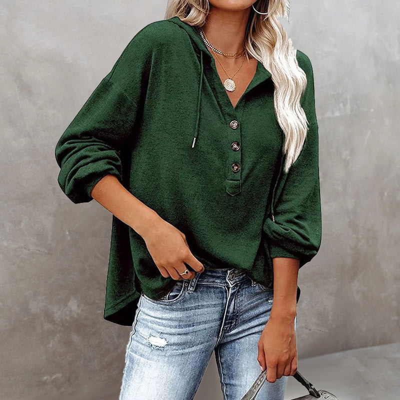 V-Neck Long Sleeve Loose Sports Hoodie