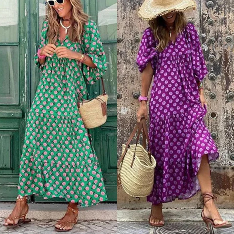 Geometric Print Puff Sleeve Dress