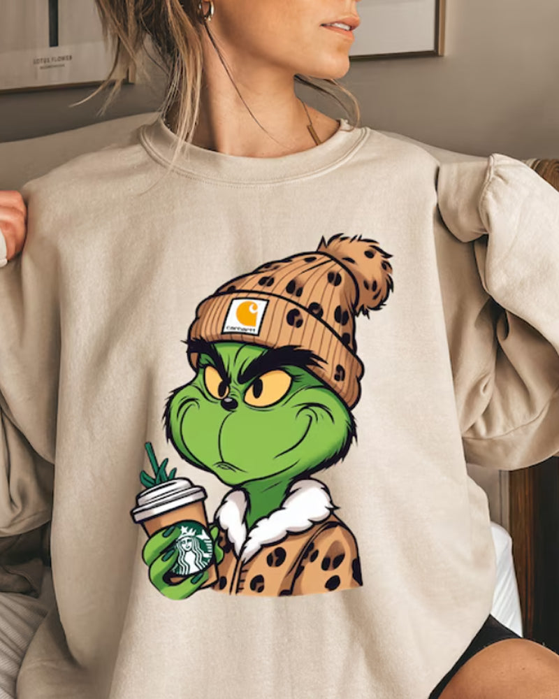 Grinch leopard print casual pullover sweatshirt