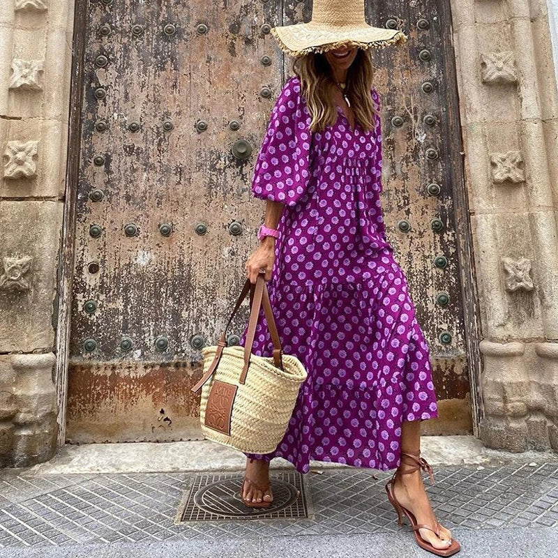 Geometric Print Puff Sleeve Dress