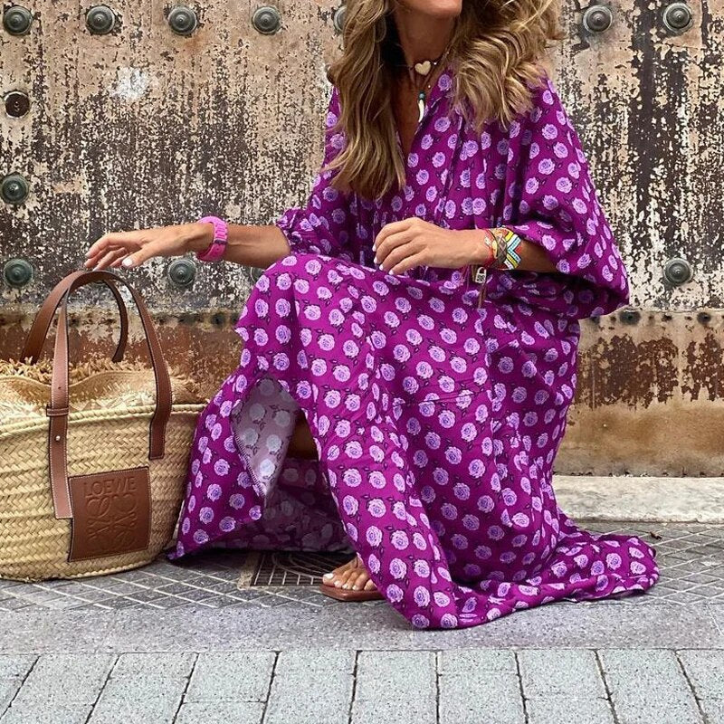 Geometric Print Puff Sleeve Dress