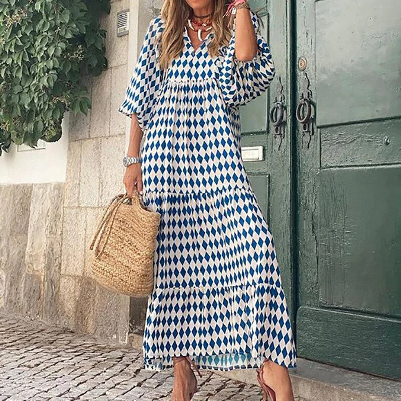 Geometric Print Puff Sleeve Dress