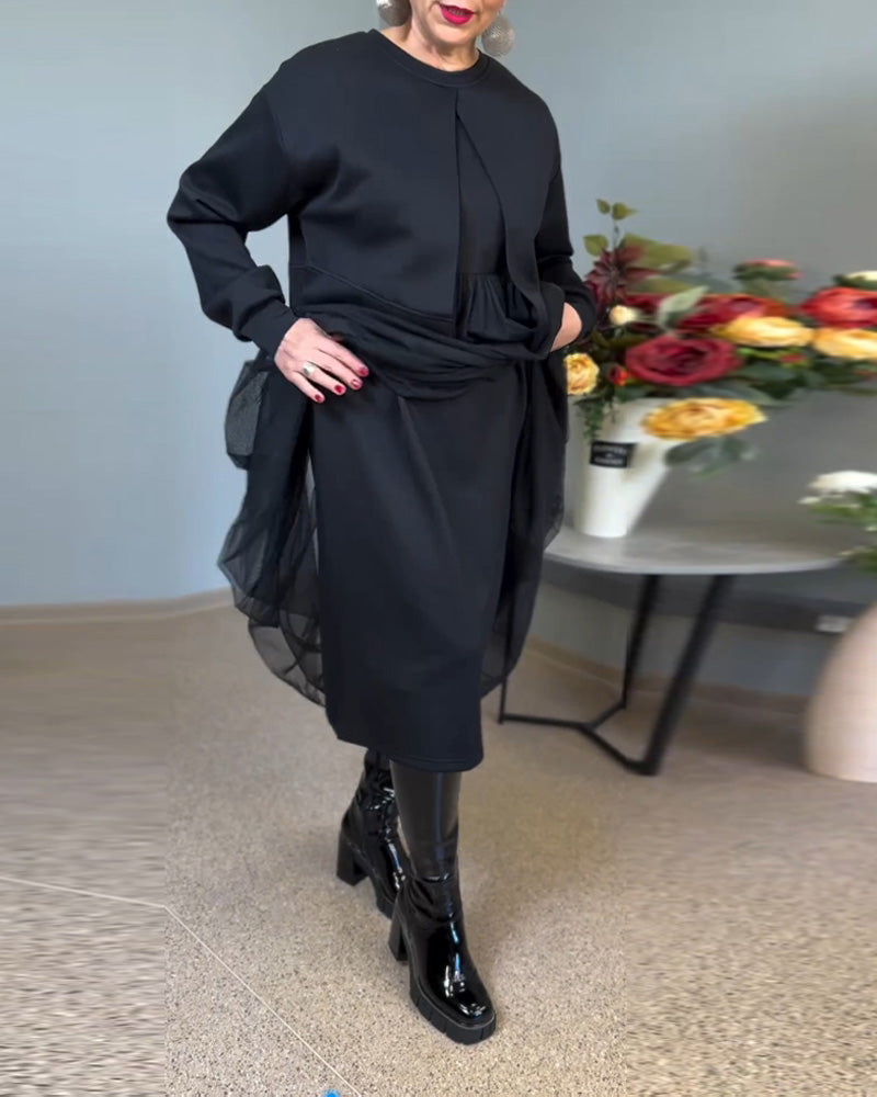 Irregular mesh stitching solid color elegant dress