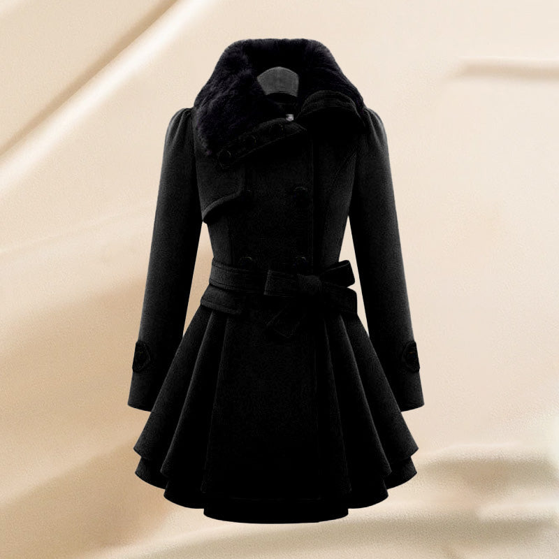 Women's slim-fit mid-length woolen coat