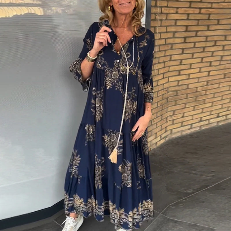 V-neck Vintage Loose Dress
