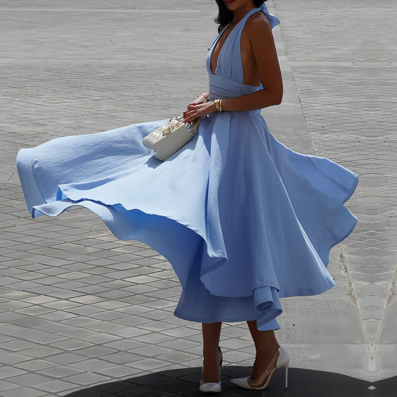 Halter Neck Solid Color Casual Dress