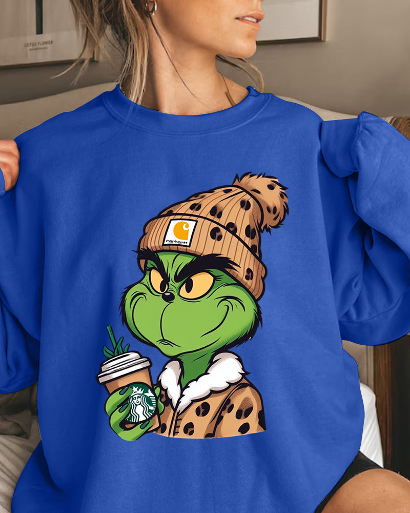 Grinch leopard print casual pullover sweatshirt