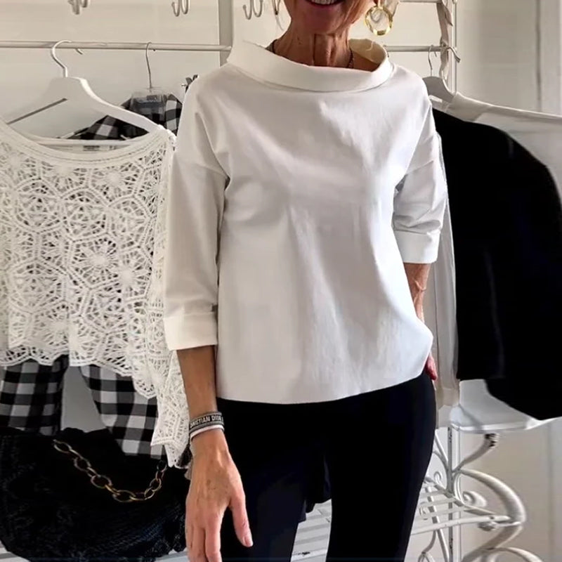 Casual Wide Lapel Half Turtleneck Top