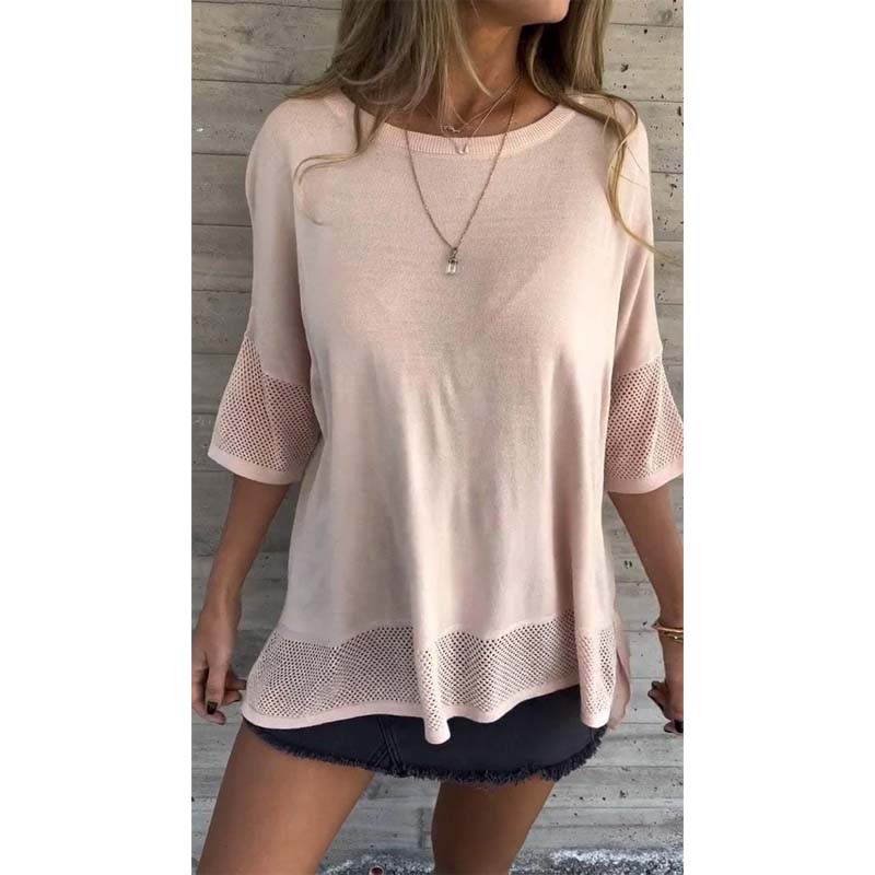 Women' s Casual Solid Color Round Neck 3/4 Sleeve T-Shirt
