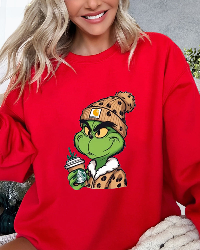 Grinch leopard print casual pullover sweatshirt