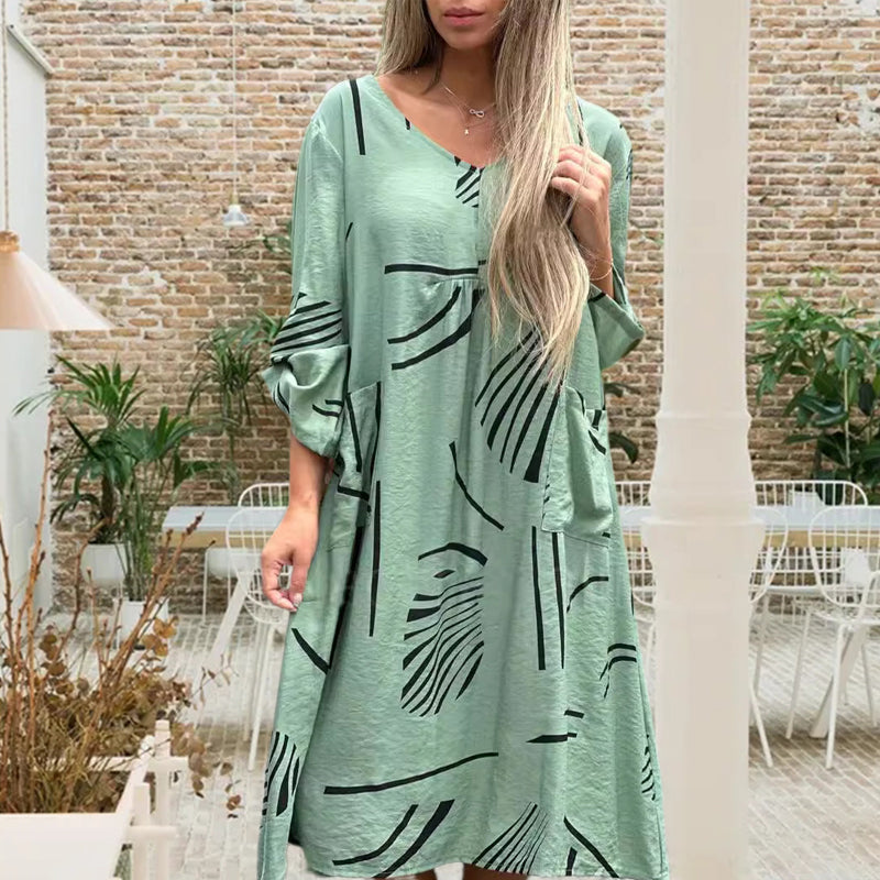 V-neck Dress in Cotton and Linen
