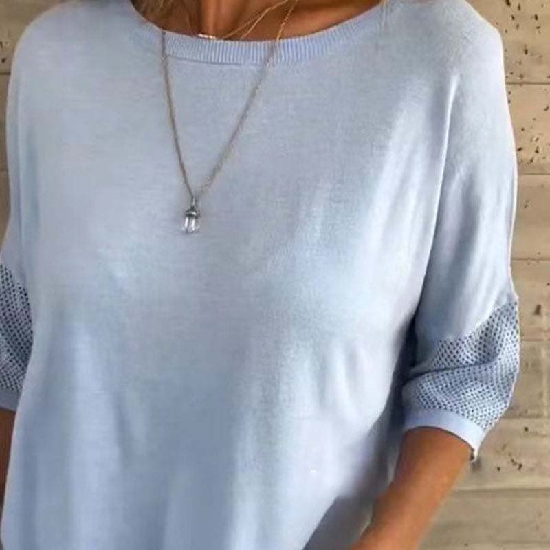Women' s Casual Solid Color Round Neck 3/4 Sleeve T-Shirt
