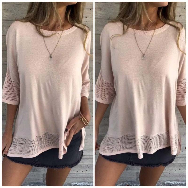 Women' s Casual Solid Color Round Neck 3/4 Sleeve T-Shirt