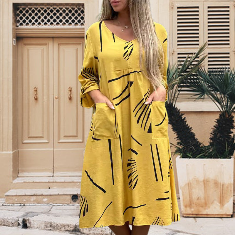 V-neck Dress in Cotton and Linen