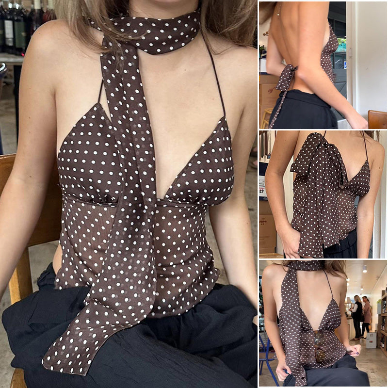 Sexy chiffon halterneck vest with V-neckline