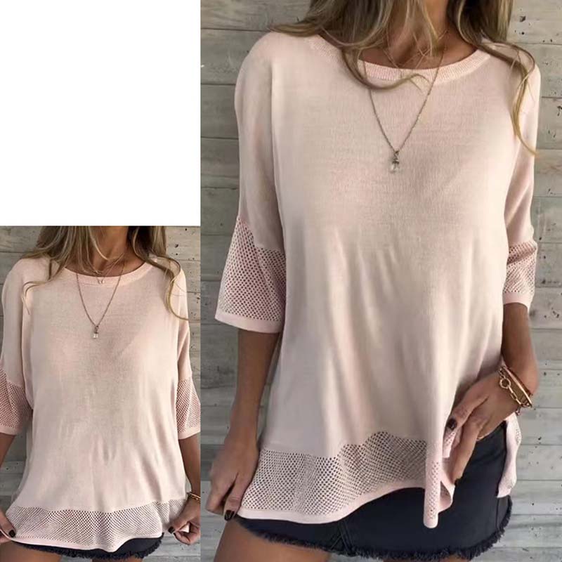 Women' s Casual Solid Color Round Neck 3/4 Sleeve T-Shirt