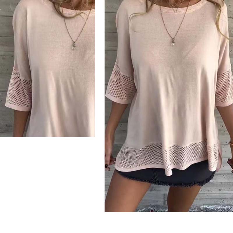 Women' s Casual Solid Color Round Neck 3/4 Sleeve T-Shirt