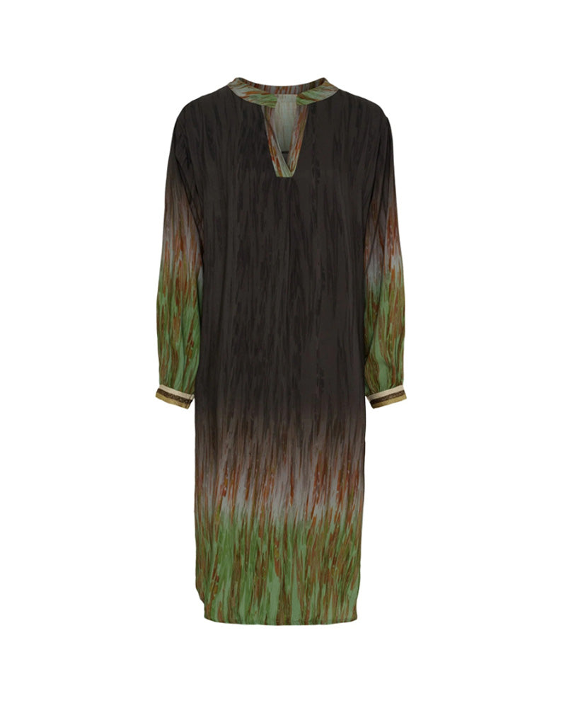 V-neck ink print shirt dress
