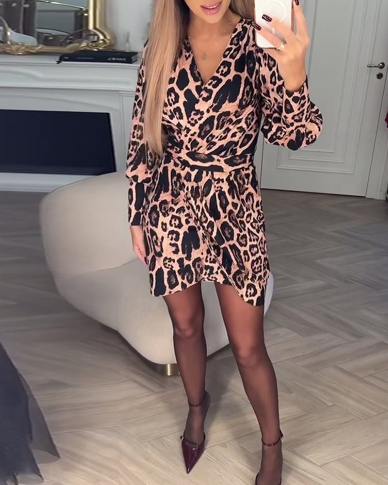 Deep V Printed Slit Dress