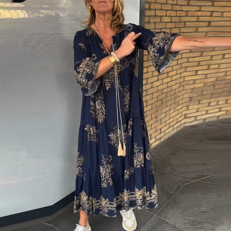 V-neck Vintage Loose Dress