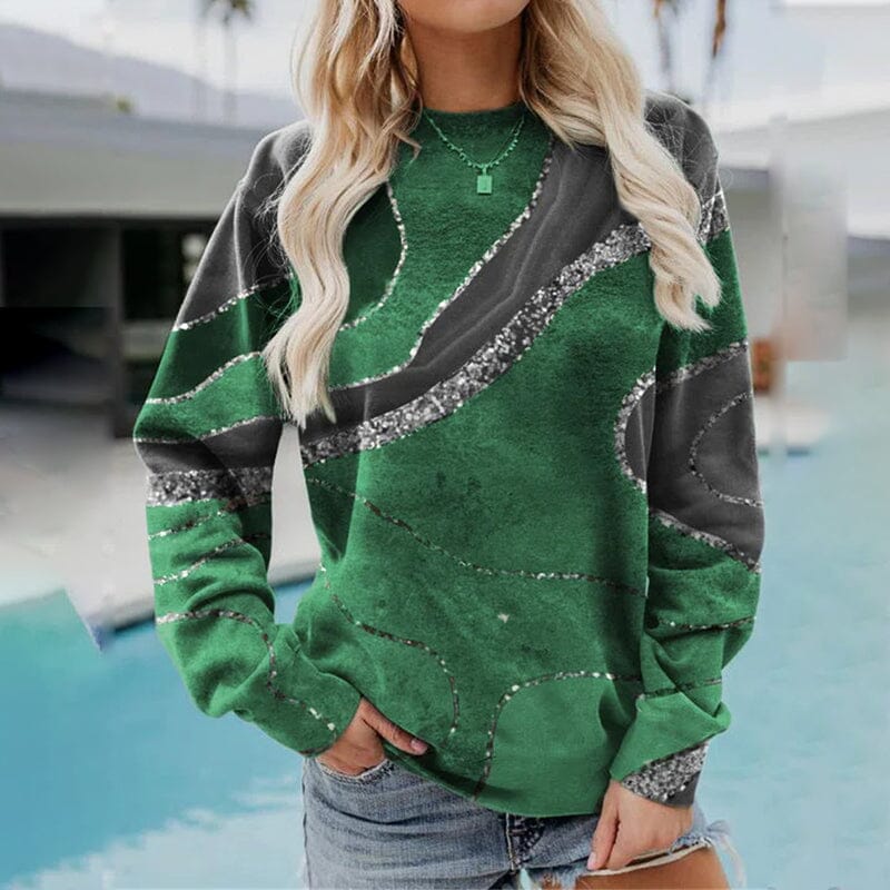 Geometric Loose Print Long Sleeve Crew Neck Sweatshirt