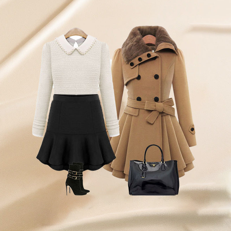 Women's slim-fit mid-length woolen coat