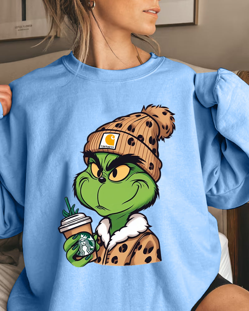 Grinch leopard print casual pullover sweatshirt