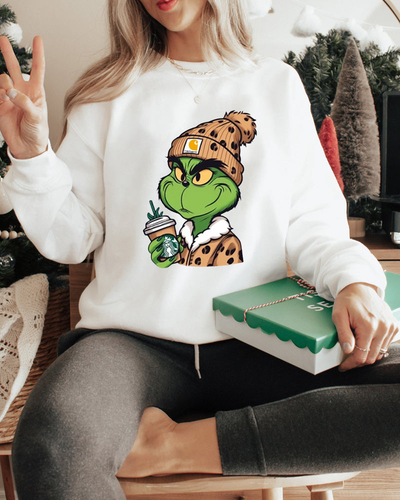 Grinch leopard print casual pullover sweatshirt