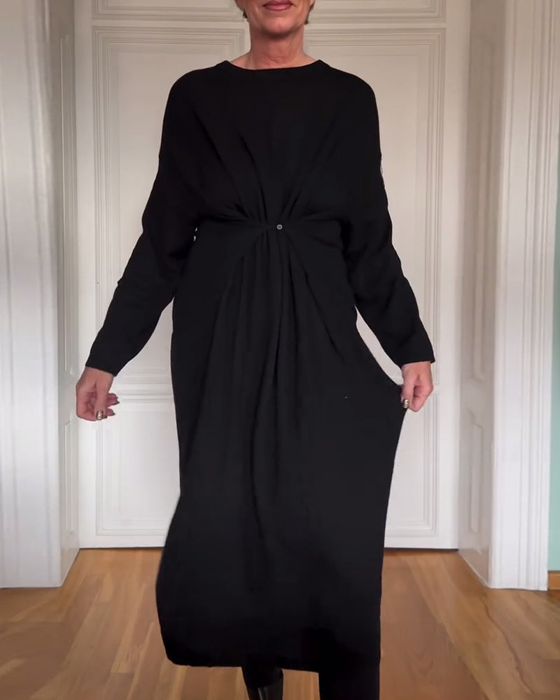 Casual Long Sleeve Waist Pleated Dress