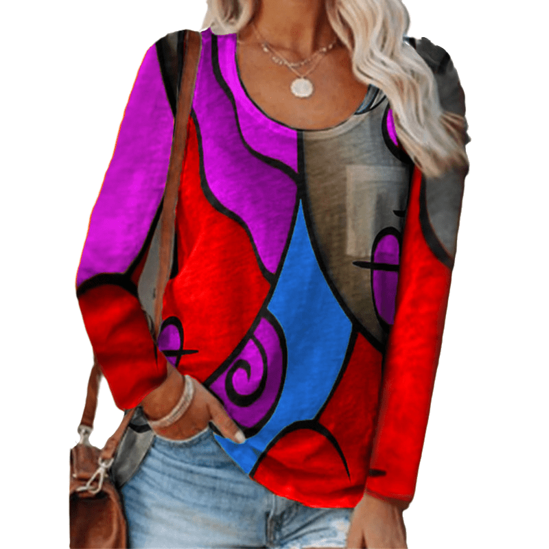 Casual Color Block Long Sleeve T-Shirt