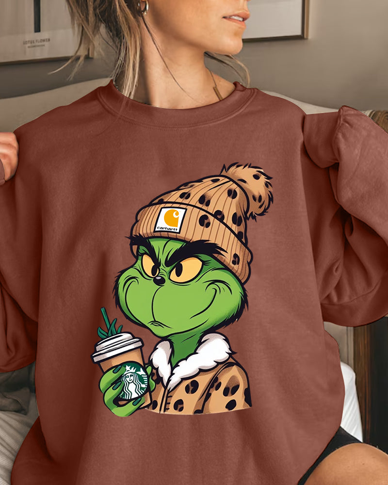 Grinch leopard print casual pullover sweatshirt