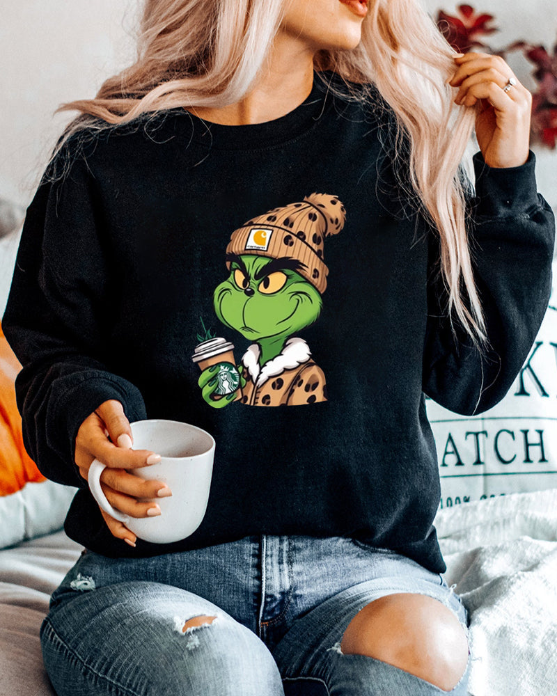 Grinch leopard print casual pullover sweatshirt