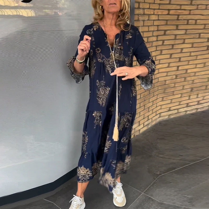 V-neck Vintage Loose Dress