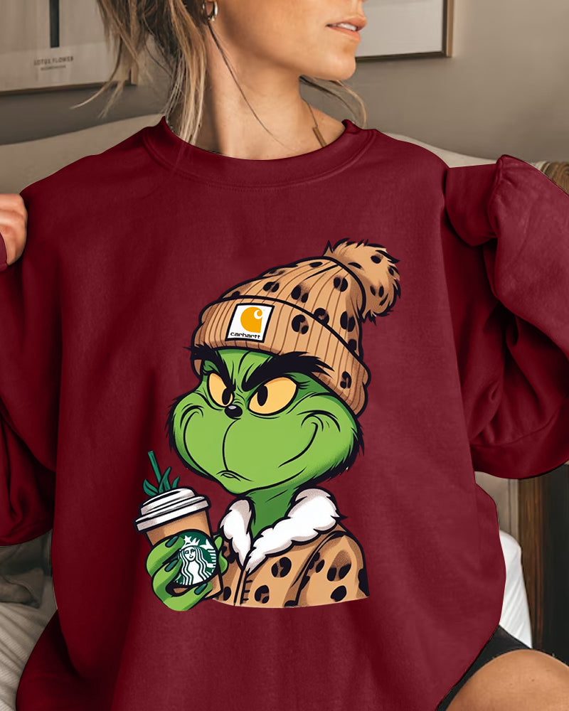 Grinch leopard print casual pullover sweatshirt