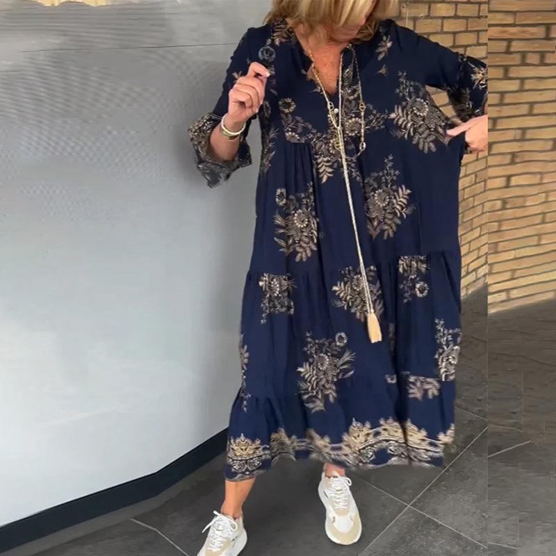V-neck Vintage Loose Dress