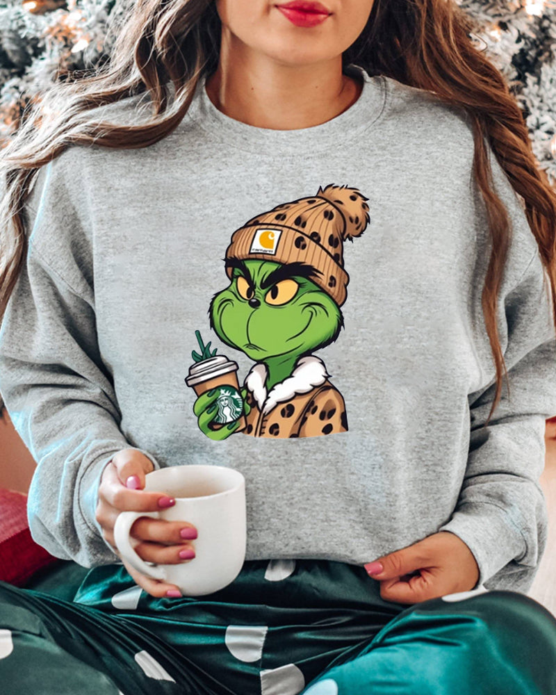Grinch leopard print casual pullover sweatshirt