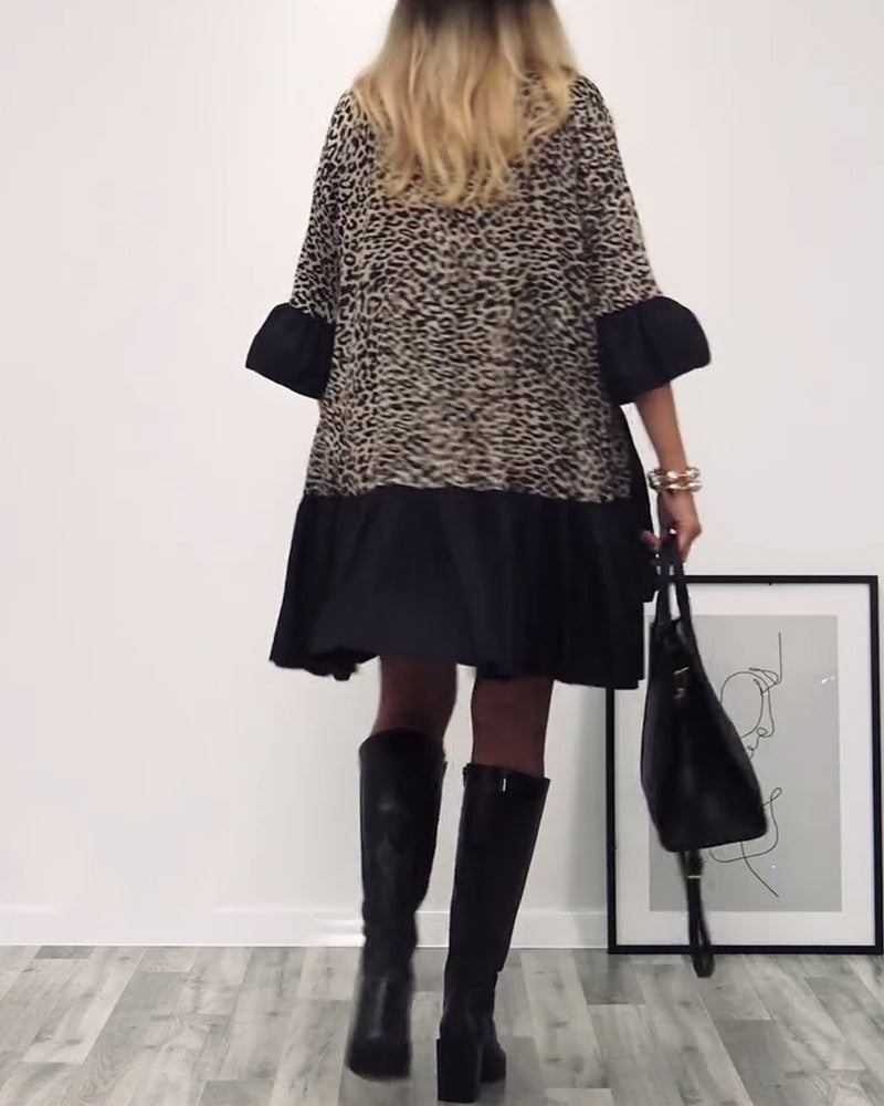Leopard print ruffled casual dress
