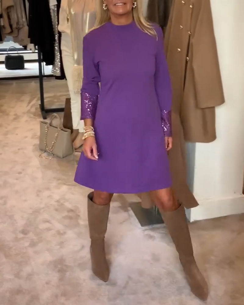 Paneled Sleeve Straight Casual Dress