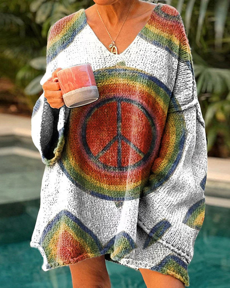 Women's Hippie Art Print Casual Sweatshirt